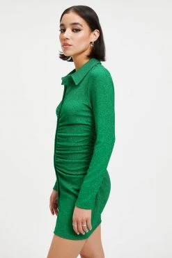 GOOD AMERICAN SPARKLE RUCHED MINI DRESS | SUMMER GREEN002 Cover Ups