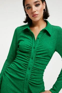 GOOD AMERICAN SPARKLE RUCHED MINI DRESS | SUMMER GREEN002 Cover Ups