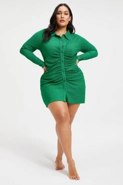 GOOD AMERICAN SPARKLE RUCHED MINI DRESS | SUMMER GREEN002 Cover Ups
