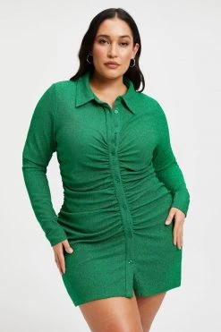 GOOD AMERICAN SPARKLE RUCHED MINI DRESS | SUMMER GREEN002 Cover Ups