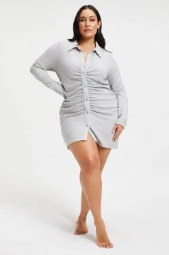 GOOD AMERICAN SPARKLE RUCHED MINI DRESS | SILVER001 Cover Ups