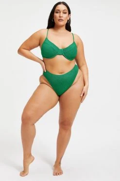 GOOD AMERICAN Bikini Bottoms SPARKLE GOOD WAIST CHEEKY | SUMMER GREEN002