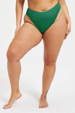 GOOD AMERICAN Bikini Bottoms SPARKLE GOOD WAIST CHEEKY | SUMMER GREEN002