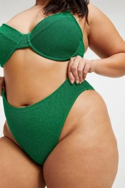 GOOD AMERICAN Bikini Bottoms SPARKLE GOOD WAIST CHEEKY | SUMMER GREEN002