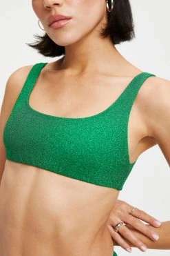 GOOD AMERICAN Bikini Tops SPARKLE SCOOP TOP | SUMMER GREEN002