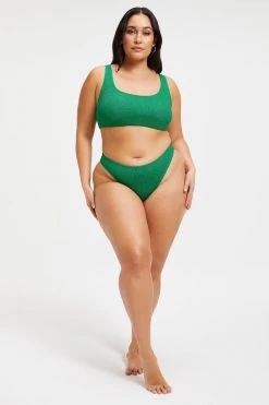 GOOD AMERICAN Bikini Tops SPARKLE SCOOP TOP | SUMMER GREEN002