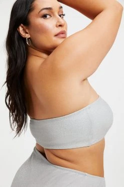GOOD AMERICAN Bikini Tops SPARKLE BETTER BAND TOP | SILVER001