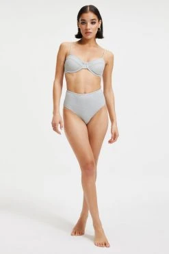 GOOD AMERICAN SPARKLE SWIM BRIEF | SILVER001 Bikini Bottoms