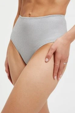 GOOD AMERICAN SPARKLE SWIM BRIEF | SILVER001 Bikini Bottoms