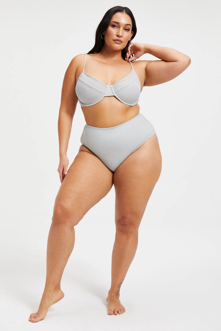 Flash Sale 😍 GOOD AMERICAN SPARKLE SWIM BRIEF | SILVER001 👍 Bikini Bottoms ⭐ 7 GOOD AMERICAN SPARKLE SWIM BRIEF | SILVER001 Bikini Bottoms