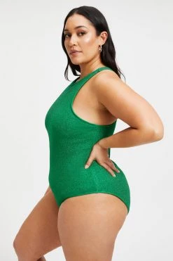 Coupon 😉 GOOD AMERICAN SPARKLE RACER NECK ONE-PIECE | ☀️ SUMMER GREEN002 ❤️ 14 GOOD AMERICAN SPARKLE RACER NECK ONE-PIECE | SUMMER GREEN002
