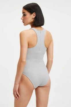 GOOD AMERICAN SPARKLE RACER NECK ONE-PIECE | SILVER001