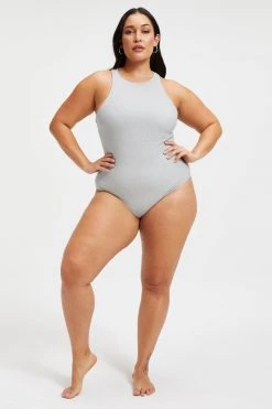 GOOD AMERICAN SPARKLE RACER NECK ONE-PIECE | SILVER001