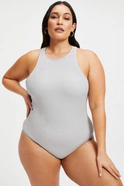 GOOD AMERICAN SPARKLE RACER NECK ONE-PIECE | SILVER001