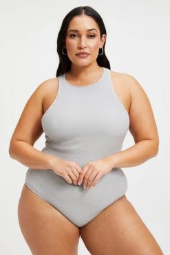 GOOD AMERICAN SPARKLE RACER NECK ONE-PIECE | SILVER001