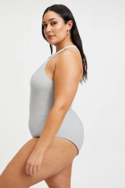 GOOD AMERICAN SPARKLE RACER NECK ONE-PIECE | SILVER001