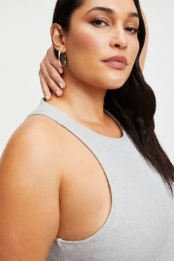 GOOD AMERICAN SPARKLE RACER NECK ONE-PIECE | SILVER001