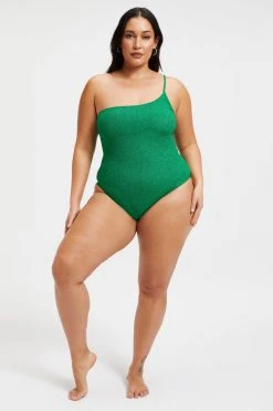 GOOD AMERICAN One-Pieces SPARKLE HOT SHOULDER ONE-PIECE | SUMMER GREEN002