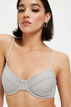 GOOD AMERICAN SPARKLE DEMI TOP | SILVER001