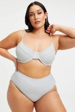 GOOD AMERICAN SPARKLE DEMI TOP | SILVER001