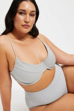 GOOD AMERICAN SPARKLE DEMI TOP | SILVER001