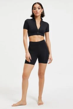 GOOD AMERICAN Bikini Bottoms GOOD COMPRESSION SWIM SHORT | BLACK001