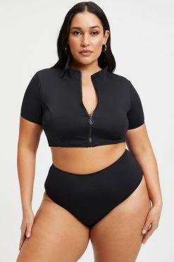 GOOD AMERICAN GOOD COMPRESSION SWIM SHIRT | BLACK001