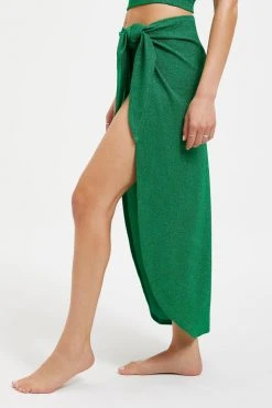 GOOD AMERICAN SPARKLE TIE SARONG | SUMMER GREEN002 Cover Ups