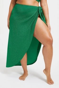 GOOD AMERICAN SPARKLE TIE SARONG | SUMMER GREEN002 Cover Ups