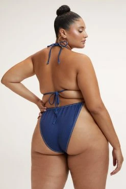 GOOD AMERICAN Bikini Tops DENIM TINY TIES TOP | INDIGO PRINT001