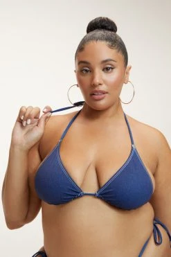 GOOD AMERICAN Bikini Tops DENIM TINY TIES TOP | INDIGO PRINT001