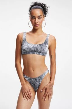 GOOD AMERICAN Bikini Tops ALWAYS FITS SCOOP TOP | GREY TIE DYE002