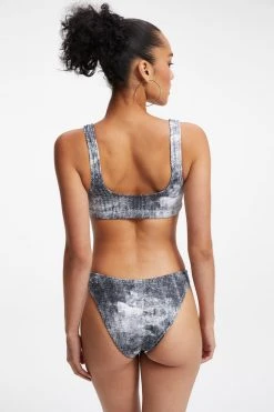 GOOD AMERICAN Bikini Tops ALWAYS FITS SCOOP TOP | GREY TIE DYE002