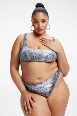GOOD AMERICAN Bikini Tops ALWAYS FITS SCOOP TOP | GREY TIE DYE002