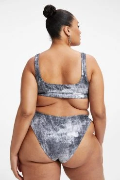 GOOD AMERICAN Bikini Tops ALWAYS FITS SCOOP TOP | GREY TIE DYE002