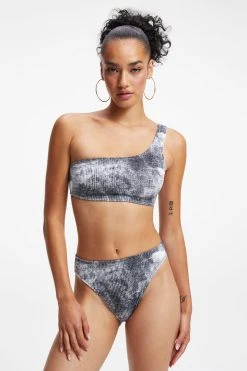 GOOD AMERICAN ALWAYS FITS HOT SHOULDER TOP | GREY TIE DYE002