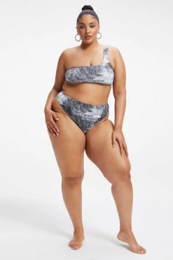 GOOD AMERICAN ALWAYS FITS HOT SHOULDER TOP | GREY TIE DYE002