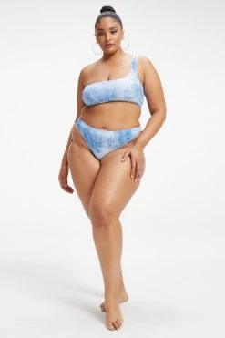 GOOD AMERICAN ALWAYS FITS HOT SHOULDER TOP | INDIGO TIE DYE002 Bikini Tops