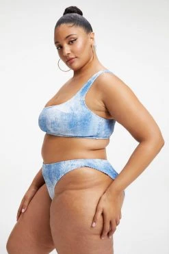 GOOD AMERICAN ALWAYS FITS HOT SHOULDER TOP | INDIGO TIE DYE002 Bikini Tops