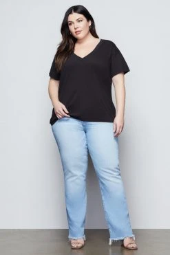 GOOD AMERICAN Good '90s JERSEY V-NECK TEE | BLACK001