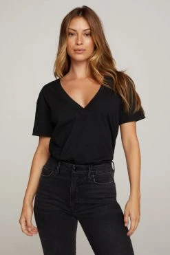 GOOD AMERICAN Good '90s JERSEY V-NECK TEE | BLACK001