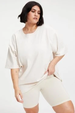 GOOD AMERICAN Tees & Tops ESSENTIAL BOYFRIEND CREW TEE | BONE001