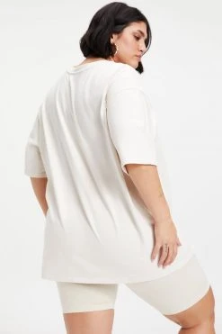 GOOD AMERICAN Tees & Tops ESSENTIAL BOYFRIEND CREW TEE | BONE001