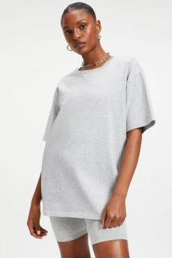 GOOD AMERICAN ESSENTIAL BOYFRIEND CREW TEE | HEATHER GREY001 Tees & Tops