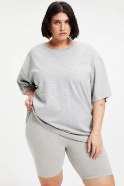 GOOD AMERICAN ESSENTIAL BOYFRIEND CREW TEE | HEATHER GREY001 Tees & Tops