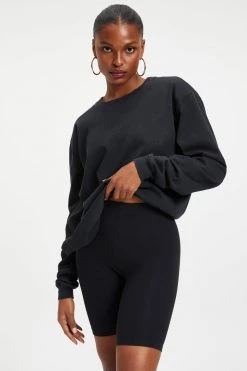 GOOD AMERICAN Tees & Tops ESSENTIAL LONG SLEEVE CREW TEE | BLACK001