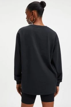 GOOD AMERICAN Tees & Tops ESSENTIAL LONG SLEEVE CREW TEE | BLACK001