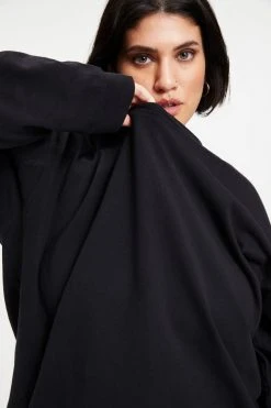 GOOD AMERICAN Tees & Tops ESSENTIAL LONG SLEEVE CREW TEE | BLACK001