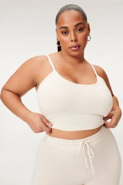 GOOD AMERICAN Tees & Tops ESSENTIAL STRAPPY CROP TANK | BONE001