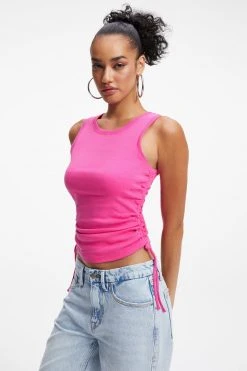 GOOD AMERICAN RUCHED TANK | HAWAIIAN PINK 001 Tops